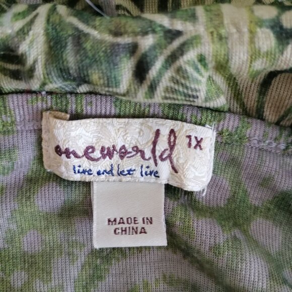 One World Live and Let Live Womens Multicolor Sequins Peasant Blouse Top Size 1X - Picture 5 of 7